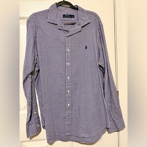 Polo by Ralph Lauren Men's Navy Purple and White Gingham Shirt, XL